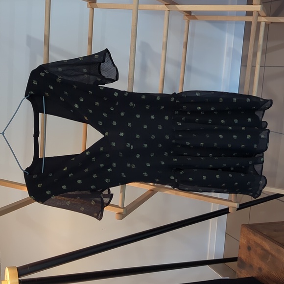 Backless Drop Waist Polka Dot Gold Little Black Dress Cocktail Party - Picture 3 of 7